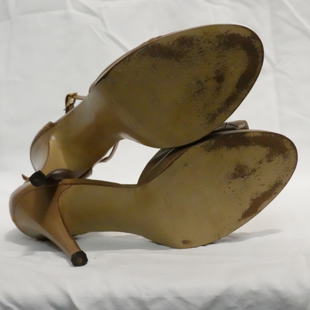 VINTAGE "Made in Italy for Byron's" Glam Multi-hued Brown Heeled Sandals, size 8 - Picture 5 of 11